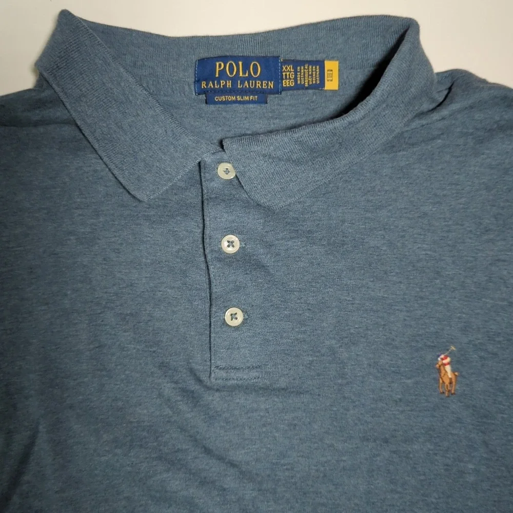 Polo Golf Ralph Lauren Shirt Mens 2XL Blue Flesh Pony Slim Fit Short Sleeve‎
